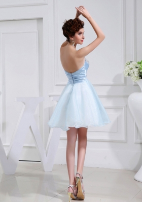 A-line Chiffon Aqqliques Strapless Light Blue Sweatheart Prom Dress