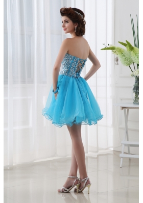 A-line Lovely Sweetheart Beading Baby Blue Prom Dress in Blue