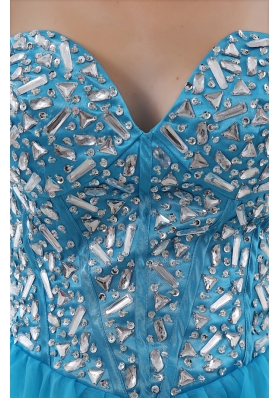 A-line Lovely Sweetheart Beading Baby Blue Prom Dress in Blue