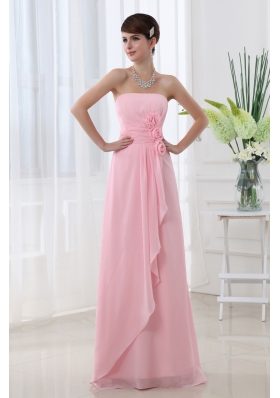 A-line Strapless Hand Made Flowers Chiffon Baby Pink Prom Dress