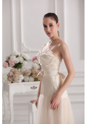 A-line Sweetheart Floor-length Bowknot Champagne Prom Dress