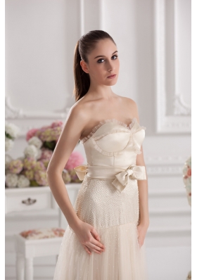 A-line Sweetheart Floor-length Bowknot Champagne Prom Dress