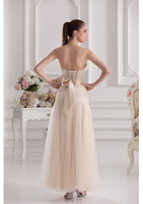 A-line Sweetheart Floor-length Bowknot Champagne Prom Dress