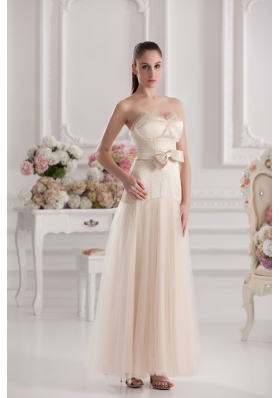 A-line Sweetheart Floor-length Bowknot Champagne Prom Dress