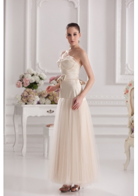 A-line Sweetheart Floor-length Bowknot Champagne Prom Dress