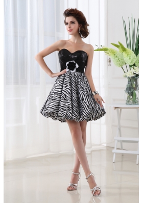 A-line Sweetheart Sleeveless Mini-length Prom Dress with Hand Made Flower