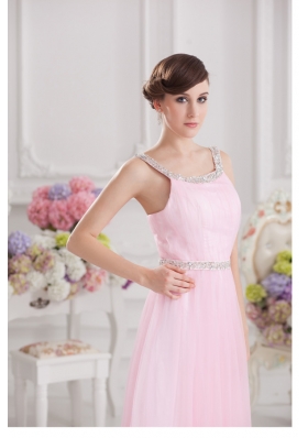 Baby Pink Straps Empire Tulle with Beading Prom Dress