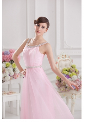 Baby Pink Straps Empire Tulle with Beading Prom Dress