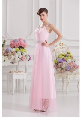 Baby Pink Straps Empire Tulle with Beading Prom Dress