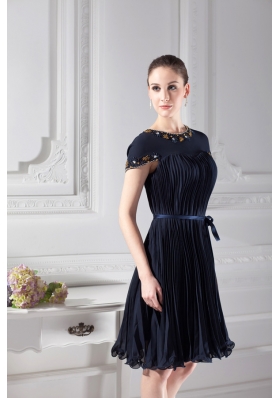 Bateau Knee-length A-line Cap Sleeves Prom Dress