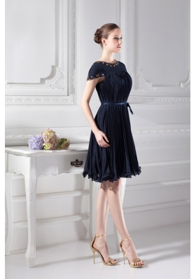 Bateau Knee-length A-line Cap Sleeves Prom Dress