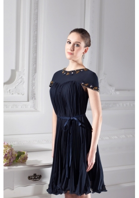 Bateau Knee-length A-line Cap Sleeves Prom Dress