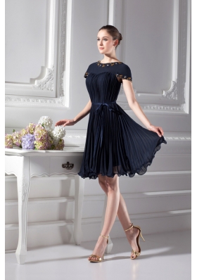 Bateau Knee-length A-line Cap Sleeves Prom Dress