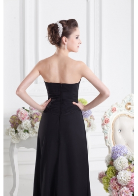 Black Empire Floor-length Prom Dress with Beading and Ruching