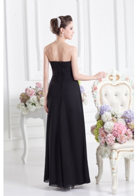 Black Empire Floor-length Prom Dress with Beading and Ruching