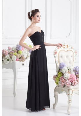 Black Empire Floor-length Prom Dress with Beading and Ruching