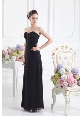 Black Empire Floor-length Prom Dress with Beading and Ruching