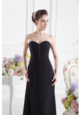 Black Empire Floor-length Prom Dress with Beading and Ruching