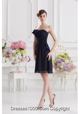 Black Sweetheart Prom Dress with Ruching and Handle Made Flowers