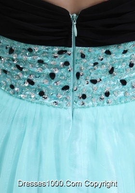 Column Beading Tulle Floor-length Strapless Aqua Blue Prom Dress