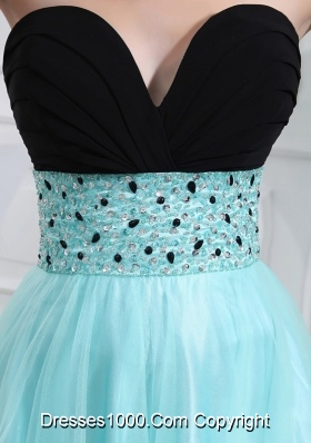 Column Beading Tulle Floor-length Strapless Aqua Blue Prom Dress