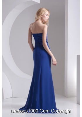 Column Blue Sweetheart Beading High Slit Chiffon Prom Dress