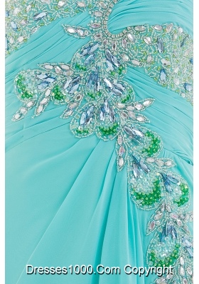 Column Sweetheart Floor-length Applique Aqua Blue Prom Dress