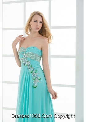 Column Sweetheart Floor-length Applique Aqua Blue Prom Dress