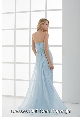 Column Sweetheart Floor-length Beading Light Blue Prom Dress