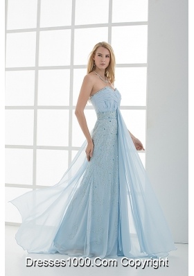 Column Sweetheart Floor-length Beading Light Blue Prom Dress