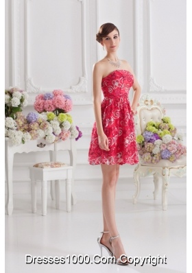 Coral Red A-line Strapless Sequins Prom Dress for 2014 Summer