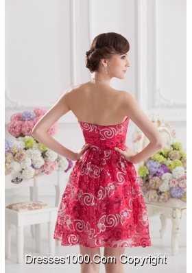 Coral Red A-line Strapless Sequins Prom Dress for 2014 Summer