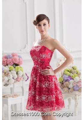 Coral Red A-line Strapless Sequins Prom Dress for 2014 Summer