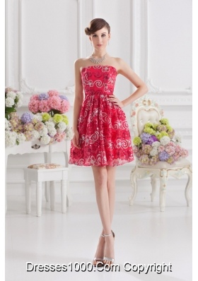 Coral Red A-line Strapless Sequins Prom Dress for 2014 Summer