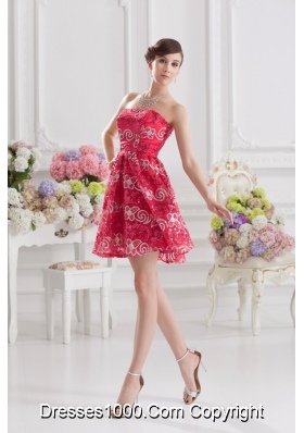 Coral Red A-line Strapless Sequins Prom Dress for 2014 Summer