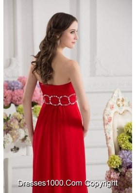 Empier Strapless Chiffon Beading Ruching High Slit Red Prom Dress