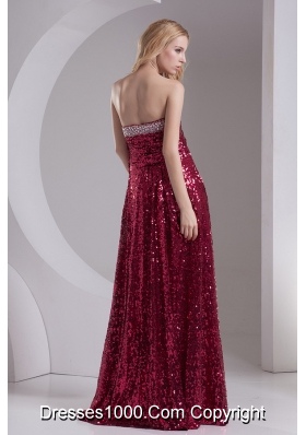 Empire Burgundy Sweetheart Beading Sequins Floor-length Prom Dress