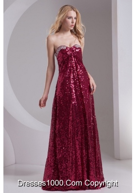 Empire Burgundy Sweetheart Beading Sequins Floor-length Prom Dress