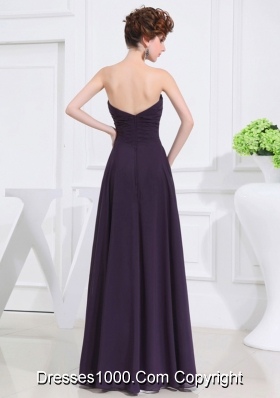 Empire Chiffon Ruching Strapless Dark purple Floor-length Prom Dress