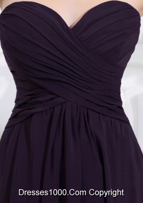 Empire Chiffon Ruching Strapless Dark purple Floor-length Prom Dress