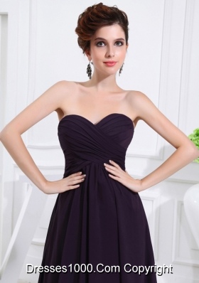 Empire Chiffon Ruching Strapless Dark purple Floor-length Prom Dress