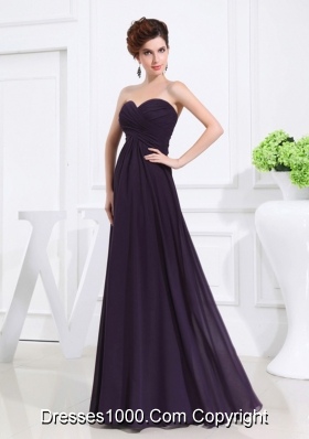 Empire Chiffon Ruching Strapless Dark purple Floor-length Prom Dress