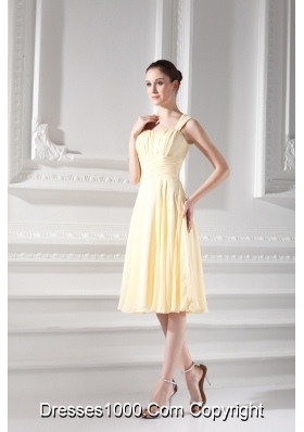 Empire Light Yellow Knee-length Short Prom Dress with Ruching