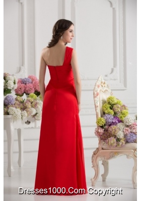 Empire One Shoulder Chiffon Ruching Floor-length Prom Dress in Red