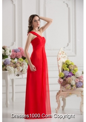 Empire One Shoulder Chiffon Ruching Floor-length Prom Dress in Red