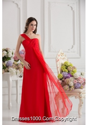 Empire One Shoulder Chiffon Ruching Floor-length Prom Dress in Red