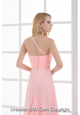 Empire One Shoulder Floor-length Chiffon Light Pink Prom Dress