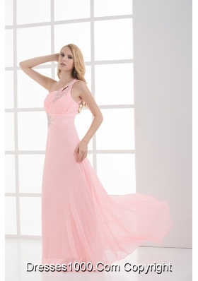 Empire One Shoulder Floor-length Chiffon Light Pink Prom Dress