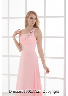 Empire One Shoulder Floor-length Chiffon Light Pink Prom Dress