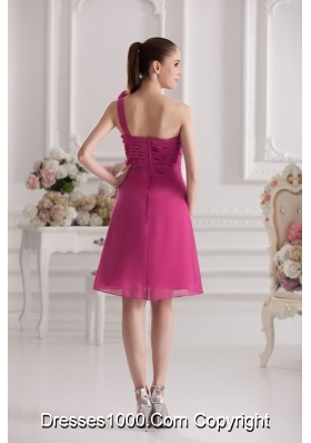 Empire One Shoulder Hand Made Flowers Ruching Fuchsia Dress Prom